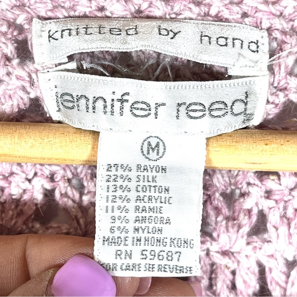 Vintage Jennifer Reed Knitted by Hand Silk Angora Chunky Open Knit Sweater - Picture 4 of 7